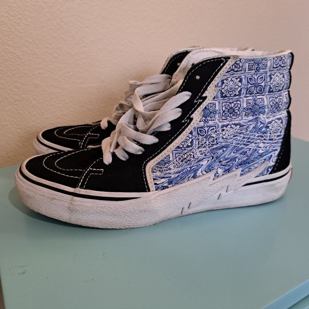 Vans Sk8-Hi Bolt Liquify high-top sneakers in black white and blue suede canvas